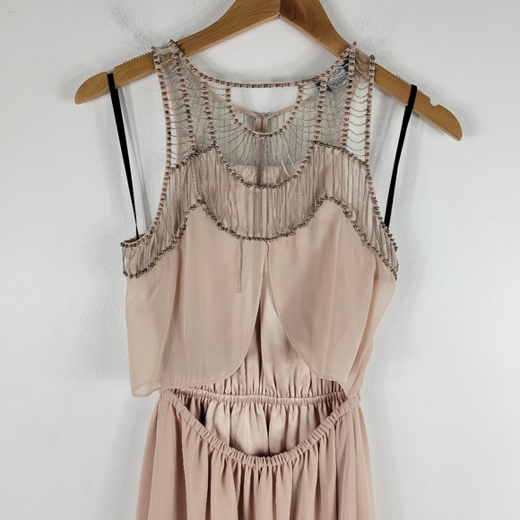 Bebe Beaded Mesh Chain Detail Open Back Sleeveless Blouson Maxi Dress - Picture 8 of 11